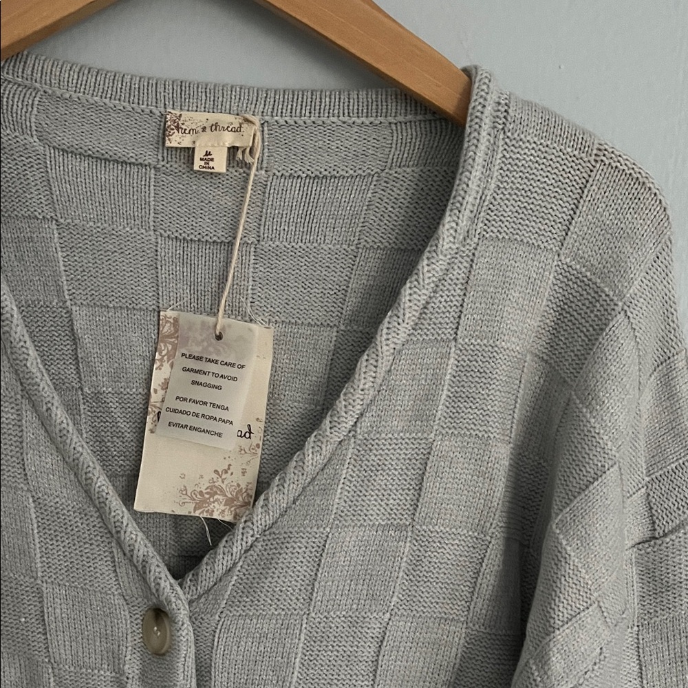 Gray Checker Weave Cardigan